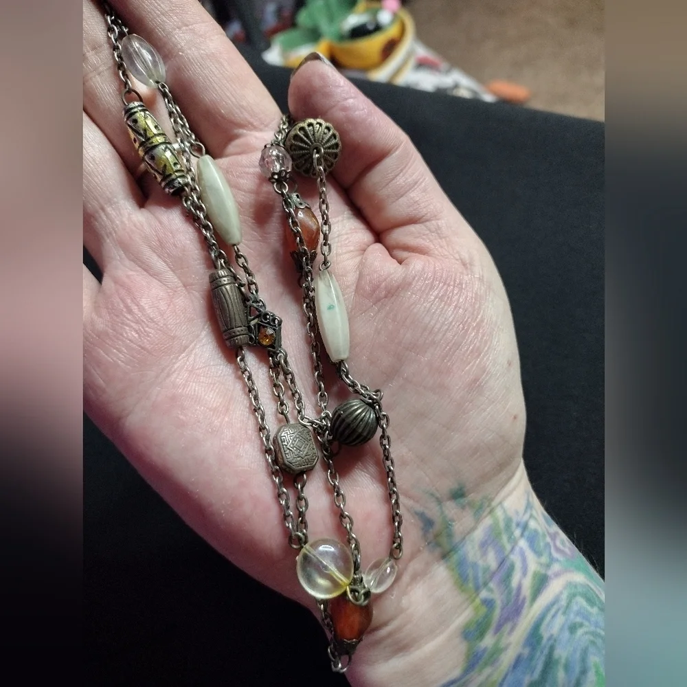 Vintage Multi-strand Beaded Charm Necklace